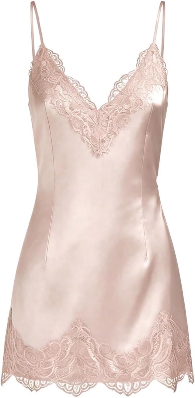 RoseSeek Women's Satin Lace Dress Mini Going Out Elegant Lounge Night Dress | Spaghetti Strap, Silk Dress, Satin Dress, Slip Dress, Night Out Outfits, Y2k, Formal, Wedding Guest Dress