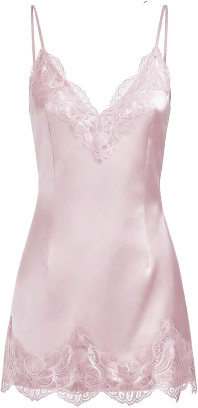 RoseSeek Women's Satin Lace Dress Mini Going Out Elegant Lounge Night Dress | Spaghetti Strap, Silk Dress, Satin Dress, Slip Dress, Night Out Outfits, Y2k, Formal, Wedding Guest Dress