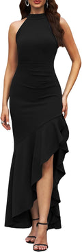 MUSHARE Women's Halter Neck Sexy Bodycon Formal Party Cocktail Long Dress