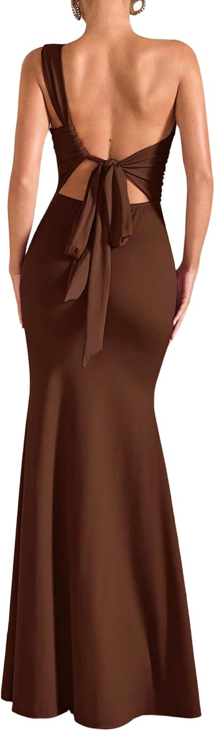 Verdusa Women's One Shoulder Maxi Formal Dresses Tie Backless Wedding Guest Dress Elegant Festival Date Night Outfits