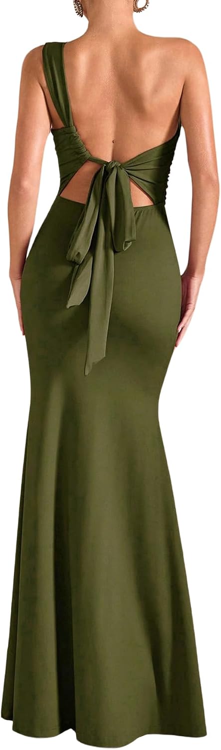 Verdusa Women's One Shoulder Maxi Formal Dresses Tie Backless Wedding Guest Dress Elegant Festival Date Night Outfits