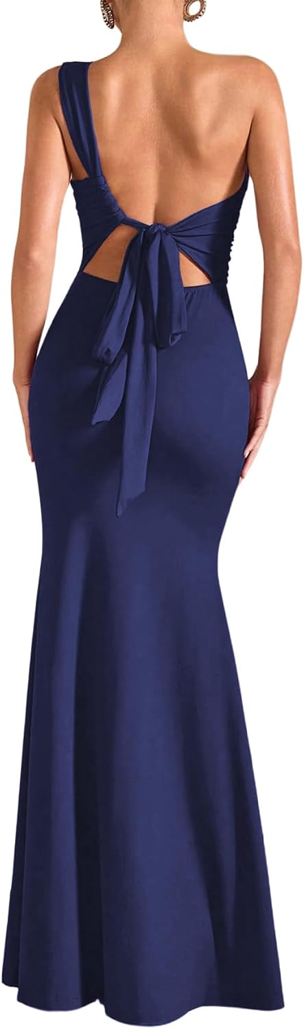 Verdusa Women's One Shoulder Maxi Formal Dresses Tie Backless Wedding Guest Dress Elegant Festival Date Night Outfits