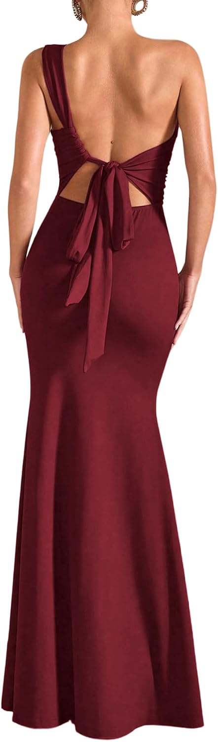Verdusa Women's One Shoulder Maxi Formal Dresses Tie Backless Wedding Guest Dress Elegant Festival Date Night Outfits