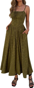 Mieazom Women\u2019s Floral Maxi Dress Spaghetti Strap Sleeveless Summer Dress Tie Front A Line Casual Long Dress with Pockets