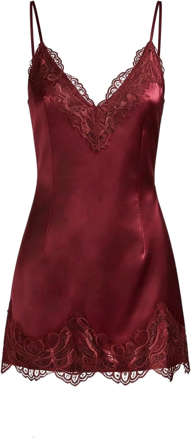 RoseSeek Women's Satin Lace Dress Mini Going Out Elegant Lounge Night Dress | Spaghetti Strap, Silk Dress, Satin Dress, Slip Dress, Night Out Outfits, Y2k, Formal, Wedding Guest Dress