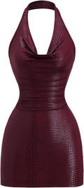 Milumia Women Sexy PU Leather Bodycon Halter Mini Dress Cowl Neck Club Rave | Party Dresses, Going Out, Concert Outfit, Clubbing, Night Out, Open Back, Backless, Rock, Y2k, Draped