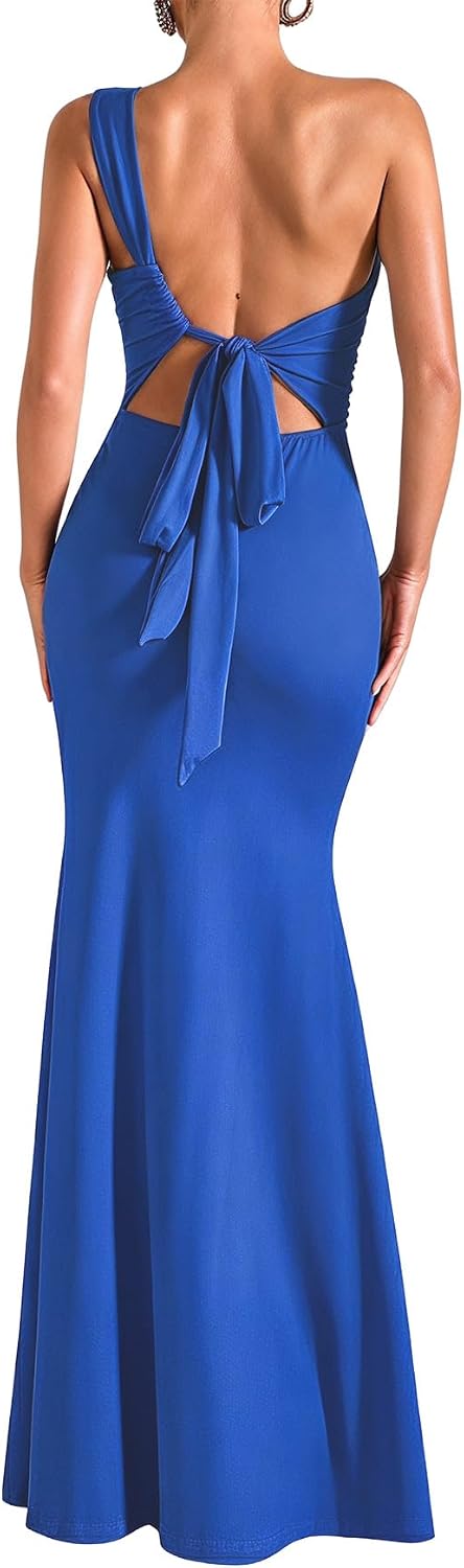 Verdusa Women's One Shoulder Maxi Formal Dresses Tie Backless Wedding Guest Dress Elegant Festival Date Night Outfits