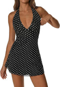 Women's Polka Dot Halter Mini Dress Sleeveless Y2K Summer Short Dresses | Backless, V Neck, Tie Back, A Line, Flare Hem, Mesh, Party, Summer, Vacation, Club, Festival