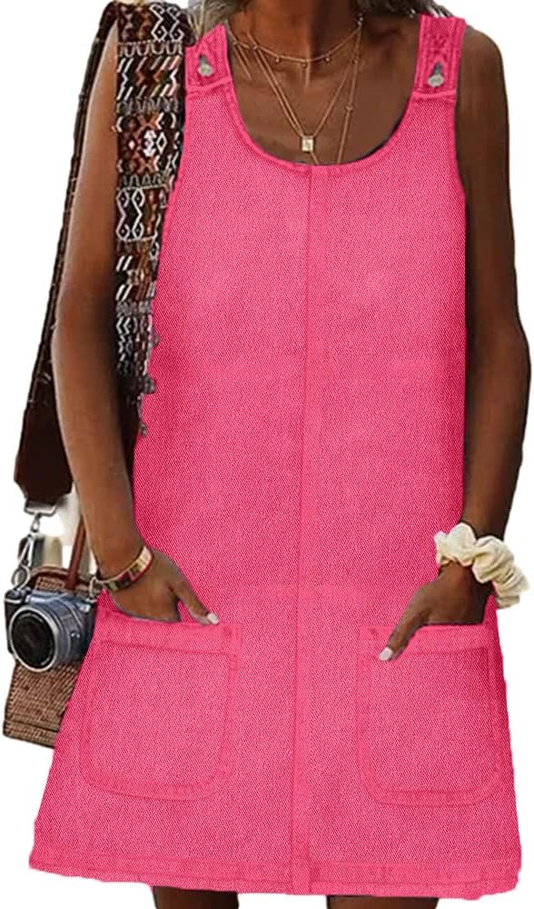 BZB Women's Sleeveless Casual Denim Dress Western Jean Overall Dress | Crewneck, Vintage, Loose, Mini Jean Dress with Pockets , Western Cowgirl Outfits