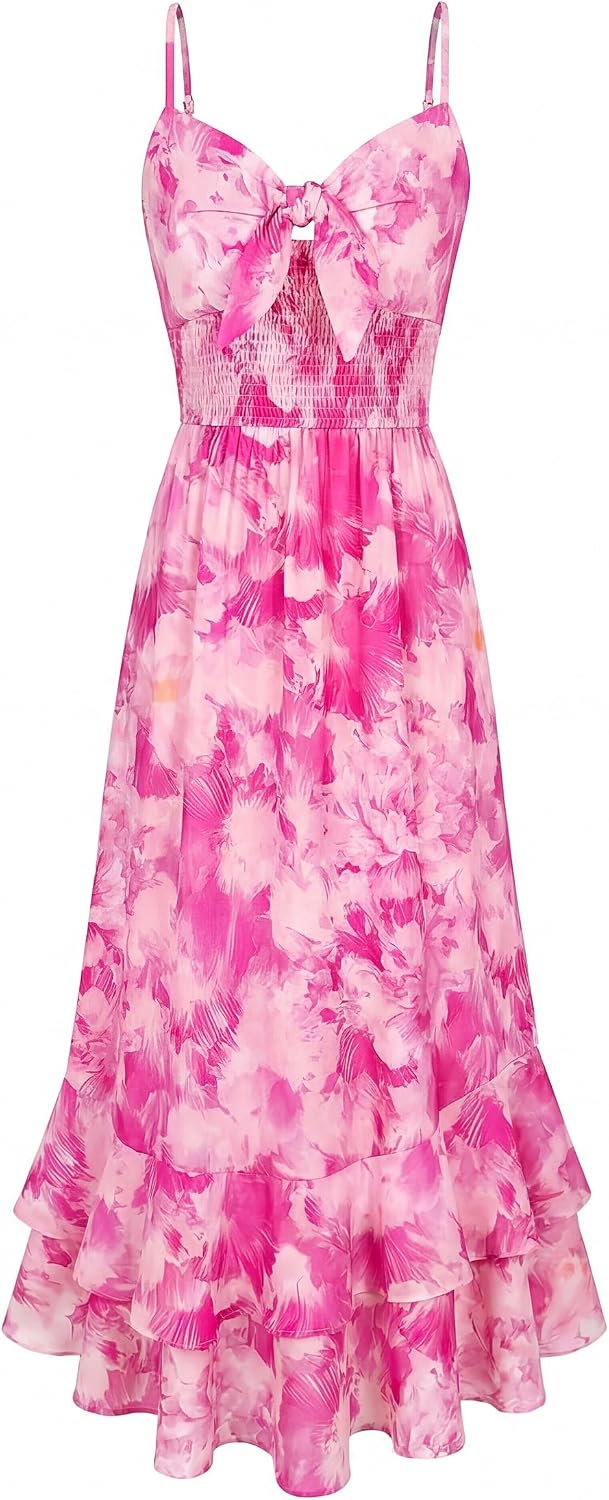 GRACE KARIN Women's Summer Floral Maxi Sundresses | Beach Boho Dress with Pockets,Spaghetti Strap,V Neck,Smocked Back,Casual Fashion Clothes\/Vacation Outfits\/A Line Long Dress