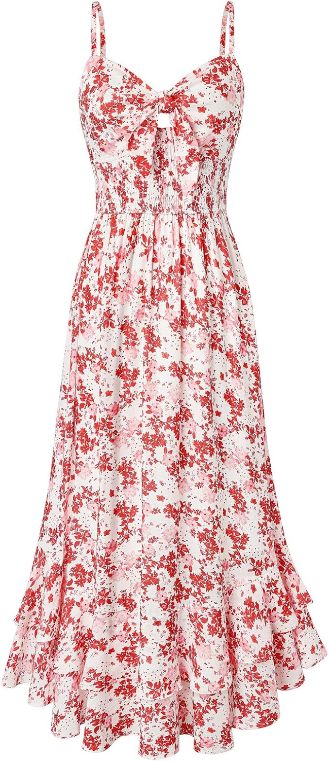 GRACE KARIN Women's Summer Floral Maxi Sundresses | Beach Boho Dress with Pockets,Spaghetti Strap,V Neck,Smocked Back,Casual Fashion Clothes\/Vacation Outfits\/A Line Long Dress