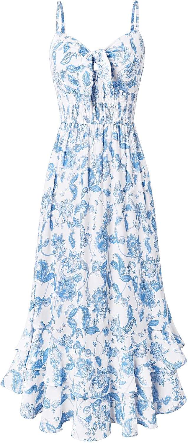 GRACE KARIN Women's Summer Floral Maxi Sundresses | Beach Boho Dress with Pockets,Spaghetti Strap,V Neck,Smocked Back,Casual Fashion Clothes\/Vacation Outfits\/A Line Long Dress