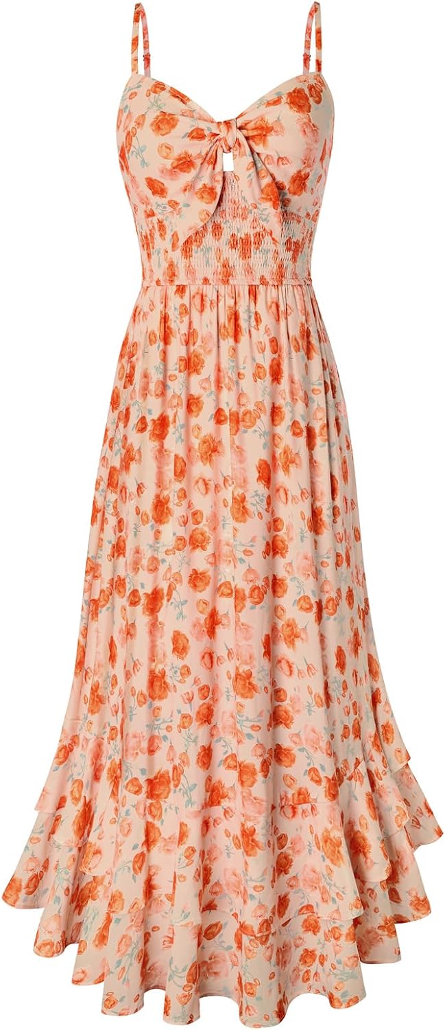 GRACE KARIN Women's Summer Floral Maxi Sundresses | Beach Boho Dress with Pockets,Spaghetti Strap,V Neck,Smocked Back,Casual Fashion Clothes\/Vacation Outfits\/A Line Long Dress