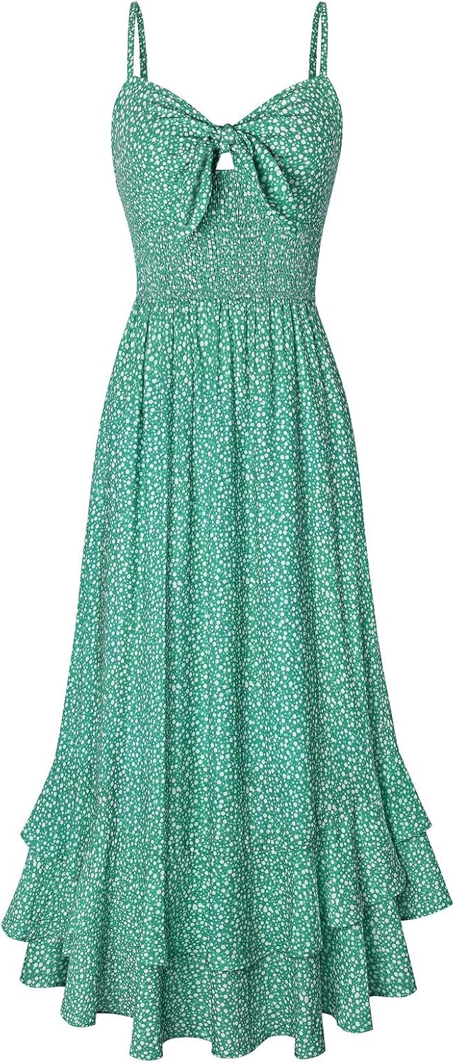 GRACE KARIN Women's Summer Floral Maxi Sundresses | Beach Boho Dress with Pockets,Spaghetti Strap,V Neck,Smocked Back,Casual Fashion Clothes\/Vacation Outfits\/A Line Long Dress