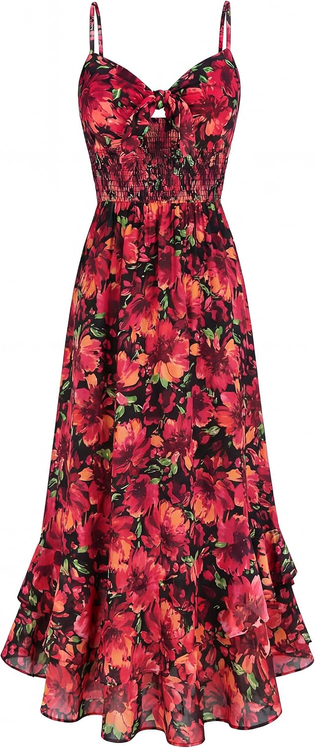 GRACE KARIN Women's Summer Floral Maxi Sundresses | Beach Boho Dress with Pockets,Spaghetti Strap,V Neck,Smocked Back,Casual Fashion Clothes\/Vacation Outfits\/A Line Long Dress