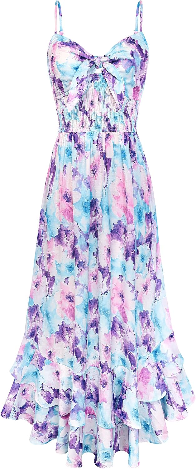 GRACE KARIN Women's Summer Floral Maxi Sundresses | Beach Boho Dress with Pockets,Spaghetti Strap,V Neck,Smocked Back,Casual Fashion Clothes\/Vacation Outfits\/A Line Long Dress