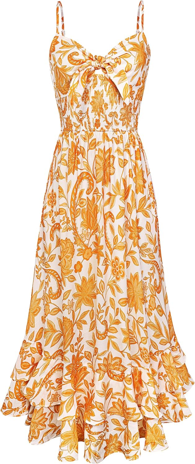 GRACE KARIN Women's Summer Floral Maxi Sundresses | Beach Boho Dress with Pockets,Spaghetti Strap,V Neck,Smocked Back,Casual Fashion Clothes\/Vacation Outfits\/A Line Long Dress