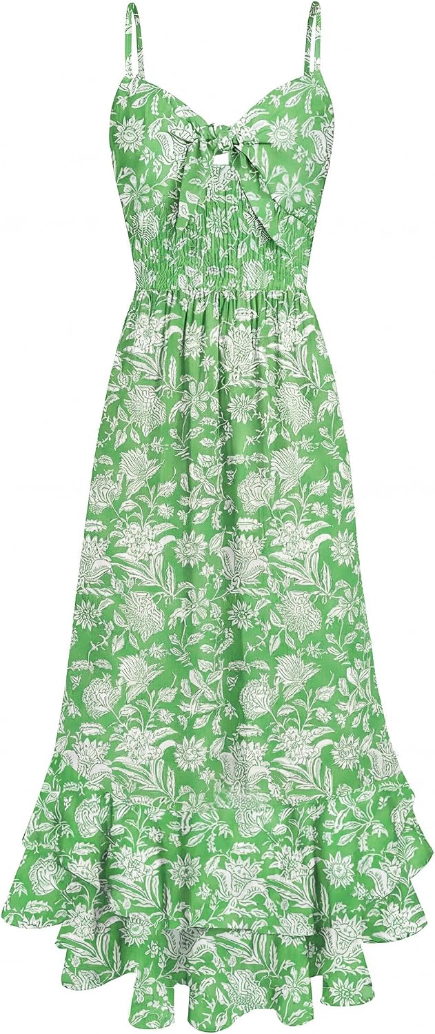 GRACE KARIN Women's Summer Floral Maxi Sundresses | Beach Boho Dress with Pockets,Spaghetti Strap,V Neck,Smocked Back,Casual Fashion Clothes\/Vacation Outfits\/A Line Long Dress