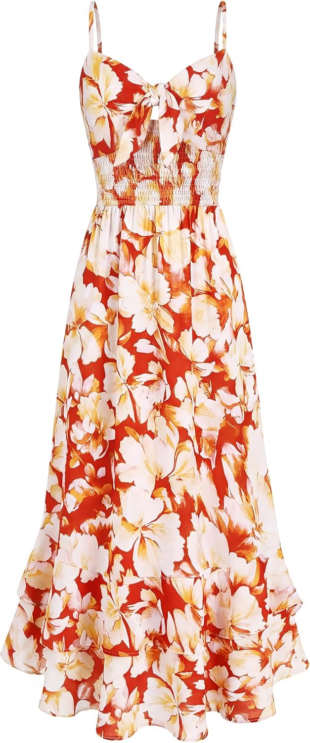 GRACE KARIN Women's Summer Floral Maxi Sundresses | Beach Boho Dress with Pockets,Spaghetti Strap,V Neck,Smocked Back,Casual Fashion Clothes\/Vacation Outfits\/A Line Long Dress