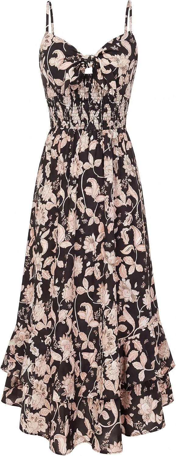 GRACE KARIN Women's Summer Floral Maxi Sundresses | Beach Boho Dress with Pockets,Spaghetti Strap,V Neck,Smocked Back,Casual Fashion Clothes\/Vacation Outfits\/A Line Long Dress