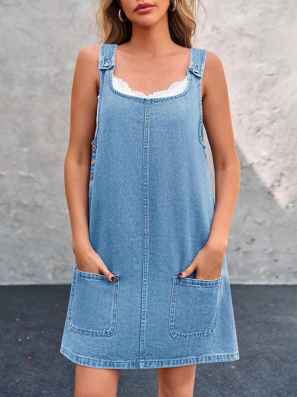 BZB Women's Sleeveless Casual Denim Dress Western Jean Overall Dress | Crewneck, Vintage, Loose, Mini Jean Dress with Pockets , Western Cowgirl Outfits