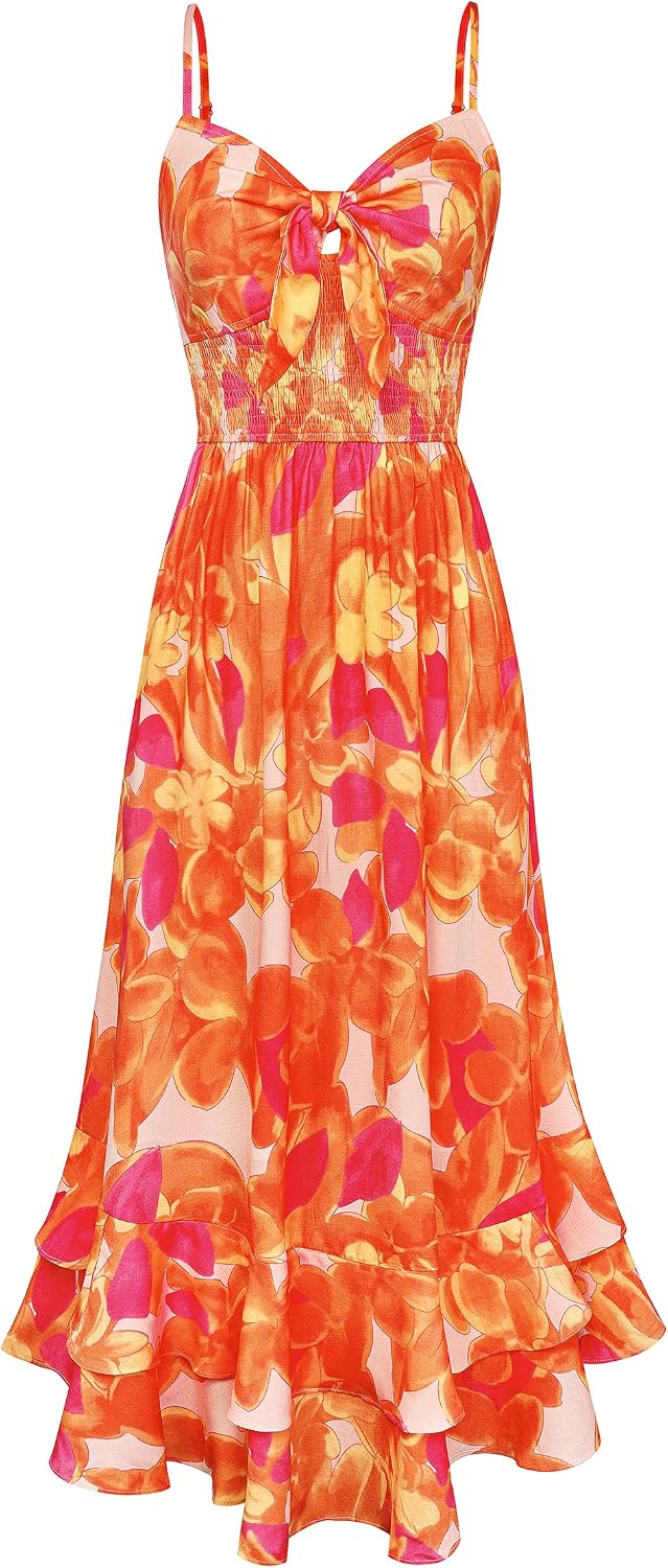 GRACE KARIN Women's Summer Floral Maxi Sundresses | Beach Boho Dress with Pockets,Spaghetti Strap,V Neck,Smocked Back,Casual Fashion Clothes\/Vacation Outfits\/A Line Long Dress