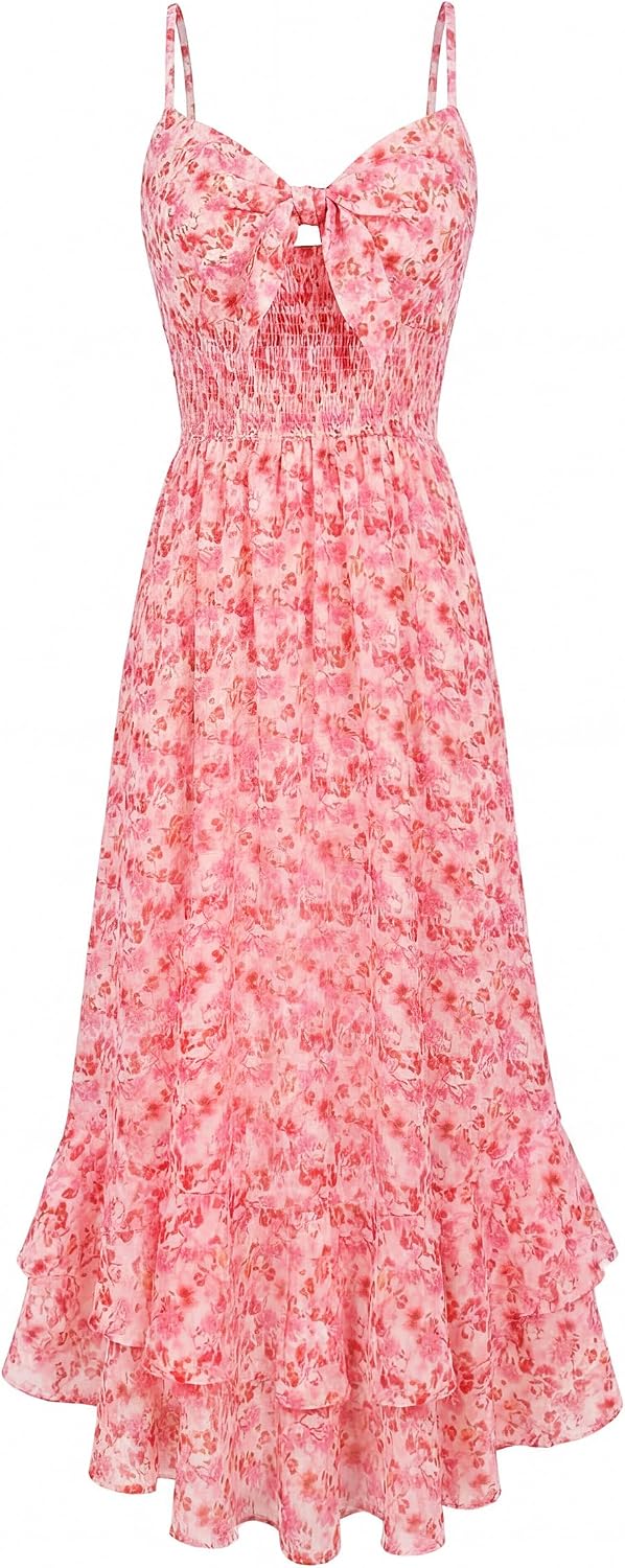 GRACE KARIN Women's Summer Floral Maxi Sundresses | Beach Boho Dress with Pockets,Spaghetti Strap,V Neck,Smocked Back,Casual Fashion Clothes\/Vacation Outfits\/A Line Long Dress