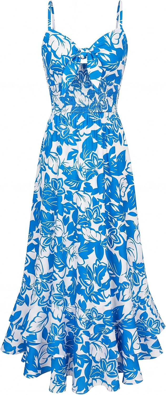 GRACE KARIN Women's Summer Floral Maxi Sundresses | Beach Boho Dress with Pockets,Spaghetti Strap,V Neck,Smocked Back,Casual Fashion Clothes\/Vacation Outfits\/A Line Long Dress