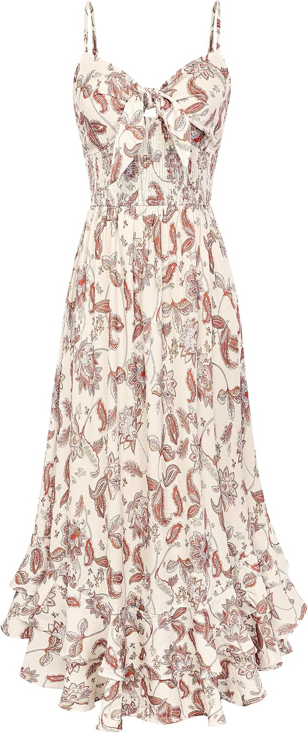 GRACE KARIN Women's Summer Floral Maxi Sundresses | Beach Boho Dress with Pockets,Spaghetti Strap,V Neck,Smocked Back,Casual Fashion Clothes\/Vacation Outfits\/A Line Long Dress