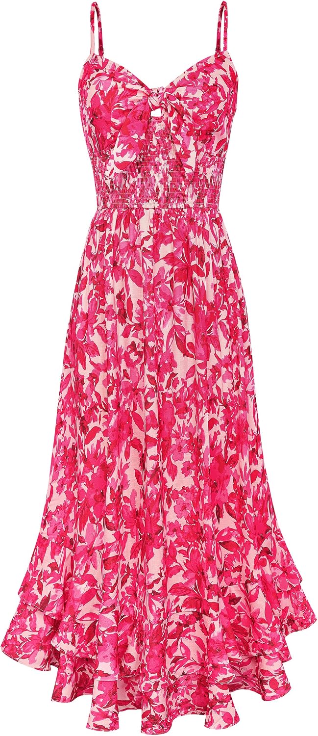 GRACE KARIN Women's Summer Floral Maxi Sundresses | Beach Boho Dress with Pockets,Spaghetti Strap,V Neck,Smocked Back,Casual Fashion Clothes\/Vacation Outfits\/A Line Long Dress