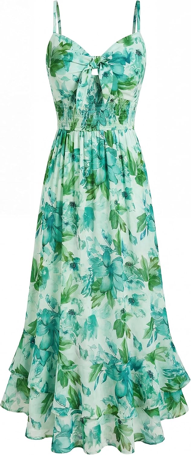 GRACE KARIN Women's Summer Floral Maxi Sundresses | Beach Boho Dress with Pockets,Spaghetti Strap,V Neck,Smocked Back,Casual Fashion Clothes\/Vacation Outfits\/A Line Long Dress